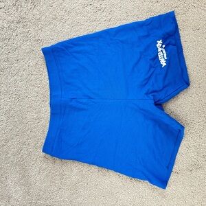 White fox blue ribbed biker shorts